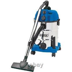 Draper 30L Wet and Dry Vacuum Cleaner with Stainless Steel Tank and Integrated 2