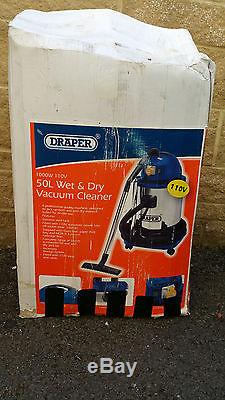 Draper 50L 100W 110V Wet and Dry Vacuum Cleaner SST Tank with Power Tool Socket