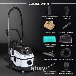 Excel 30L Dust Extractor Wet & Dry Vacuum Cleaner Water Dirt Blower HEPA 240V