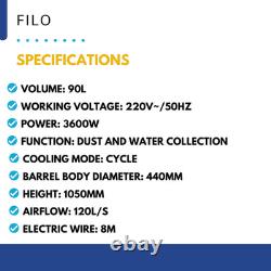 Filo Commercial & Industrial Vacuum Cleaner 90L Wet/Dry 3600W Plastic Tank