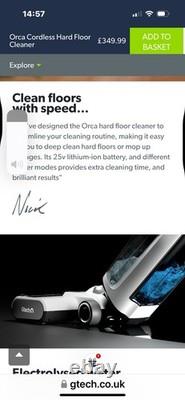 Gtech Orca Cordless Hard Floor Vacuum Cleaner WD01 Wet and Dry, Black/White