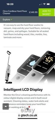 Gtech Orca Cordless Hard Floor Vacuum Cleaner WD01 Wet and Dry, Black/White