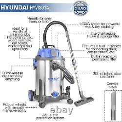 Hyundai Wet and Dry Vacuum Cleaner 30L, 1400W, Industrial Vacuum Cleaner, 4.5m &