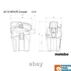 Metabo AS 18 HEPA PC Compact Cordless Wet & Dry Vacuum Cleaner 6L Body Only