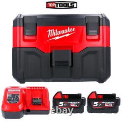 Milwaukee M18VC2 18V Wet & Dry Vacuum Cleaner With 2 x 5Ah Batteries & Charger