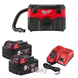 Milwaukee M18VC2-502 18v Wet/Dry Vacuum Cleaner, x2 5Ah Batteries & Charger