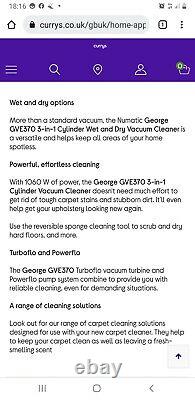 Numatic George Hoover GVE370-2 Vacuum Cleaner Carpet Upholstery Cleaner