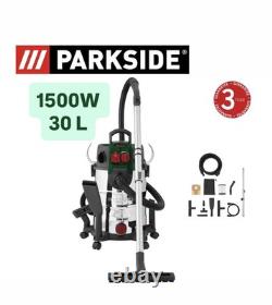 Parkside 1500W 30L Industrial Wet & Dry Vacuum Cleaner Stainless Steel Tank
