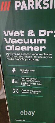 Parkside 1500W 30L Industrial Wet & Dry Vacuum Cleaner Stainless Steel Tank