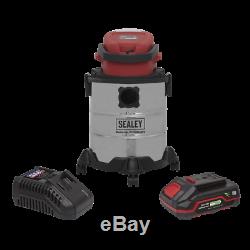 Sealey Cordless Vacuum Cleaner 20ltr Wet & Dry 20V with 2Ah Battery & Charger