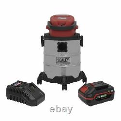 Sealey Cordless Vacuum Cleaner 20ltr Wet & Dry 20V with 4Ah Battery & Charger