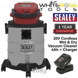 Sealey Cordless Wet and Dry Vacuum Cleaner 20V 4Ah Battery Charger 20L Portable