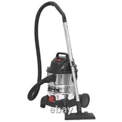 Sealey PC200SD Vacuum Cleaner Industrial Wet & Dry 20ltr 1250With230V Stainless Bi