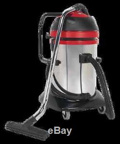 Sealey Vacuum Cleaner Industrial Wet/Dry Twin Motor 75ltr Stainless Drum 2400W