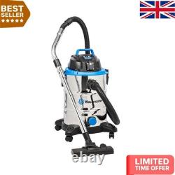 Stainless Steel 30L Wet/Dry Cleaner with Power Tool Attachment Compact Design
