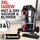 Wet And Dry Vacuum Cleaner 30L RocwooD Stainless Steel 1400W 230V Cleaning
