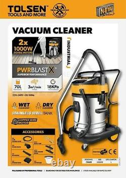 Wet Dry Vacuum Cleaner Hoover Stainless Steel Wheels Base HEPA 16kpa 2000W 70L
